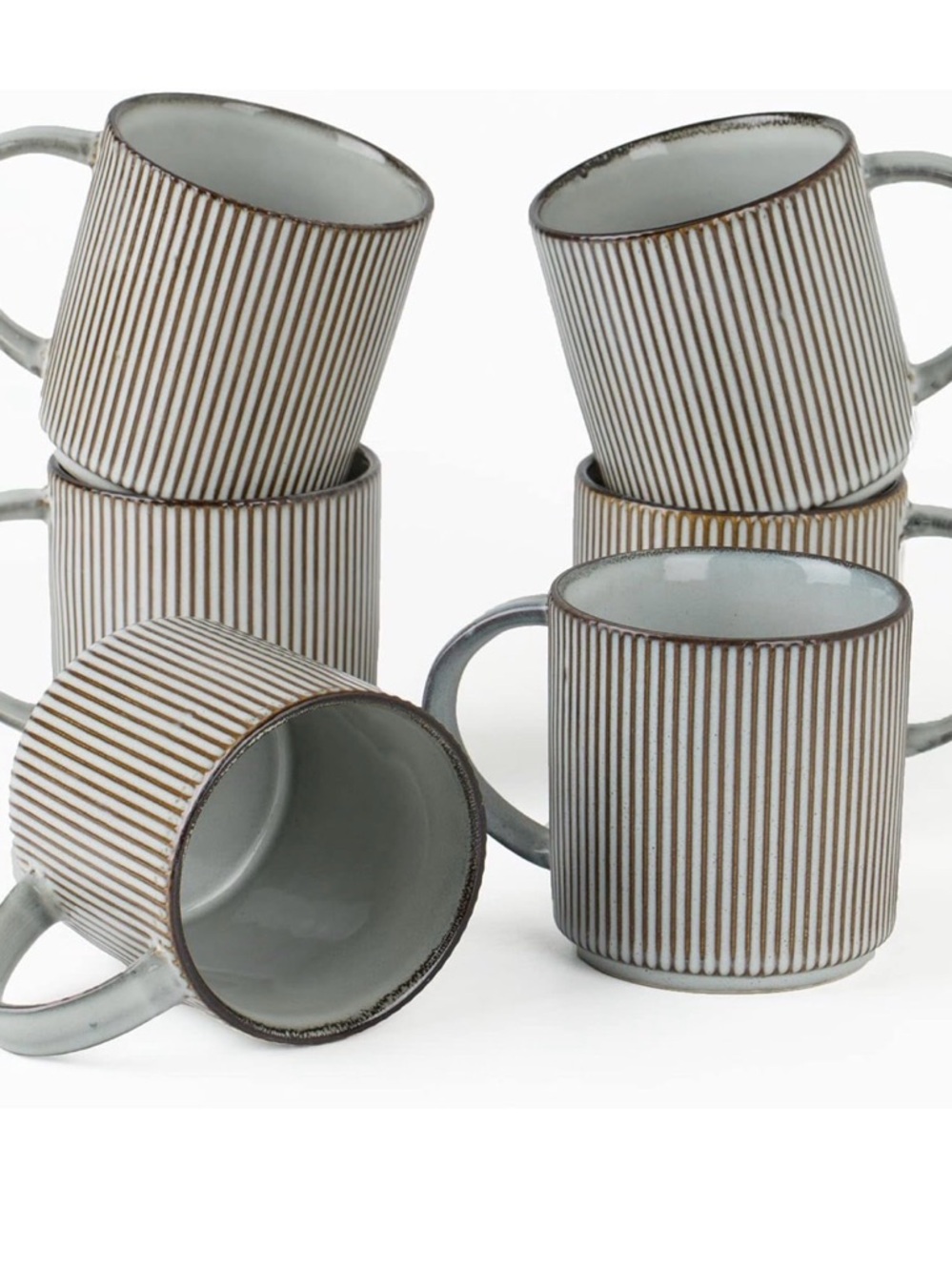 Ceramic Ribbed Stoneware Mug - White and Brown